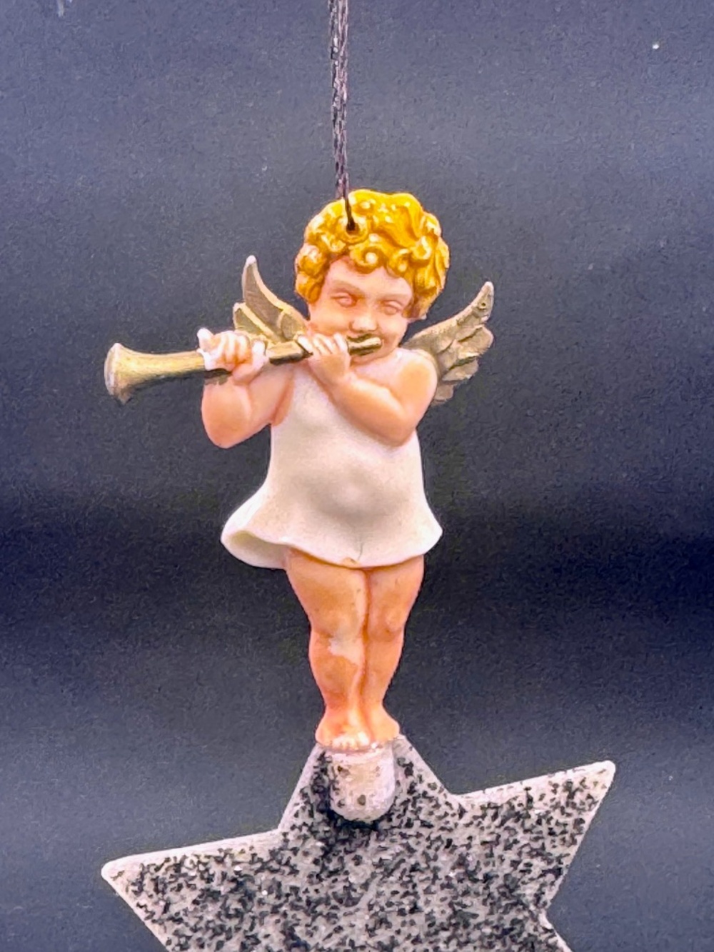 VTG Celluloid Plastic Germany Angel Cherub Playing Horn Star Christmas Ornament - Picture 8 of 10